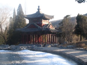 Temple on the ice at Fragrant Hills, near Beijing