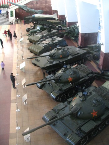 Row of tanks and military vehicles at National Military History Museum in Beijing, China